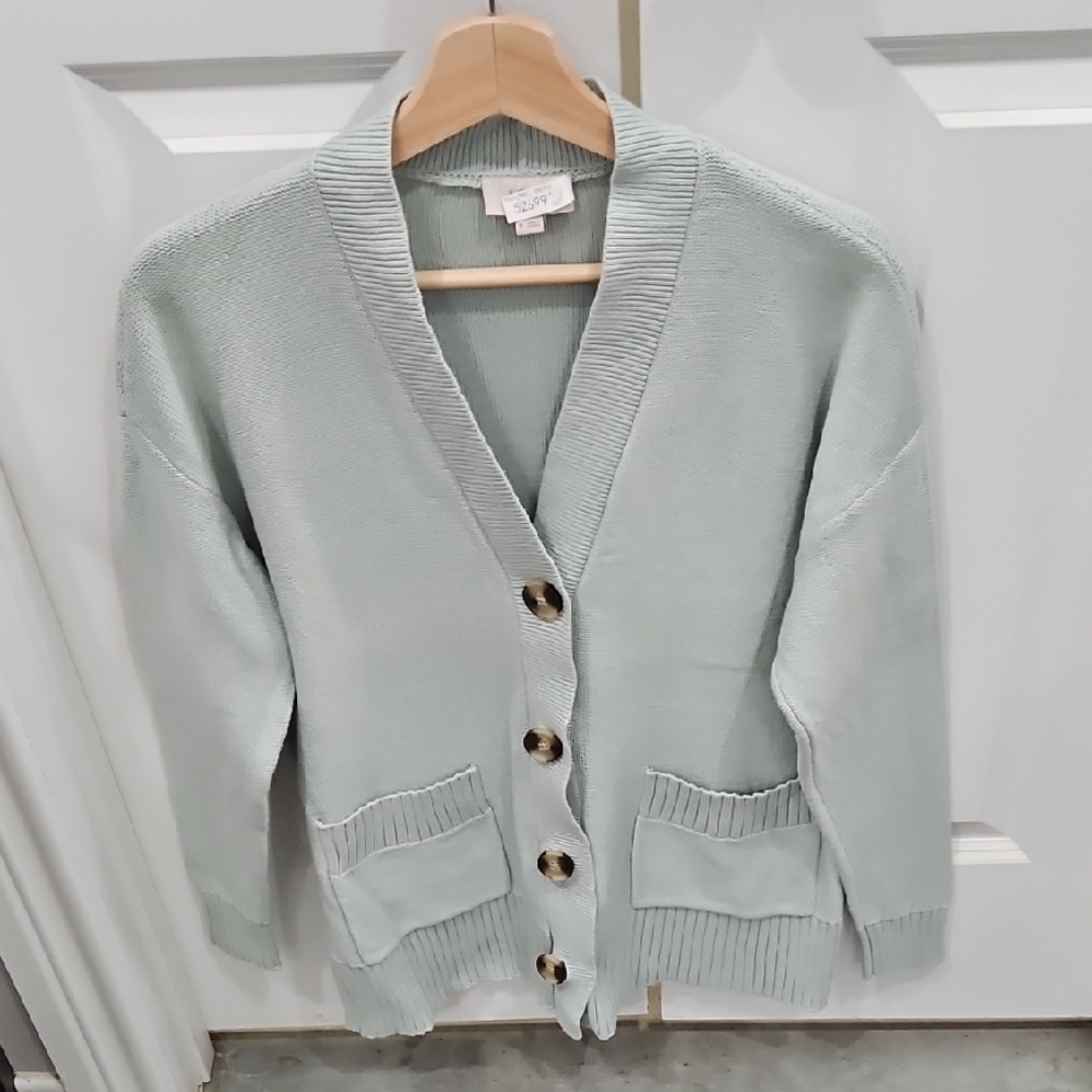 LOFT Light Gray Cardigan with Button Details